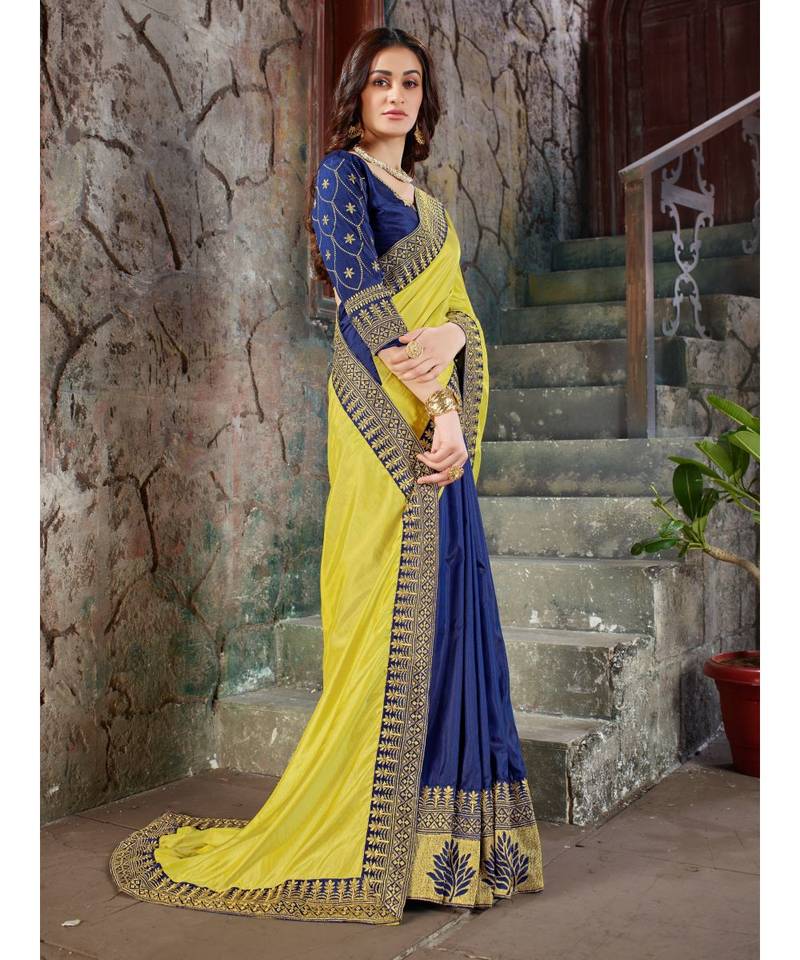 Yellow Embroidered Art Silk saree with blouse