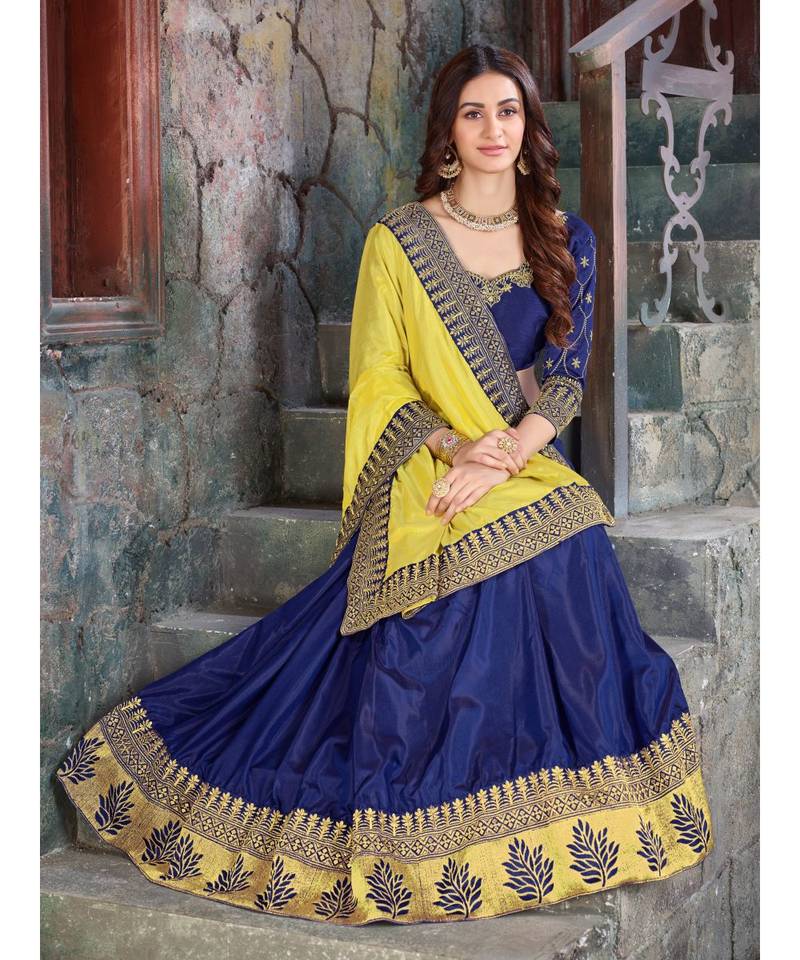 Yellow Embroidered Art Silk saree with blouse