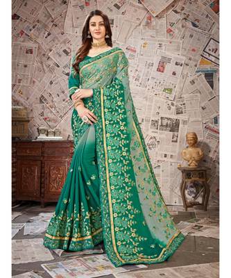Green Embroidered Chiffon saree with blouse 1