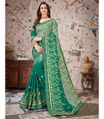 Green Embroidered Chiffon saree with blouse