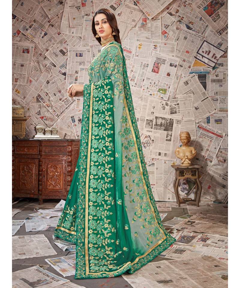 Green Embroidered Chiffon saree with blouse