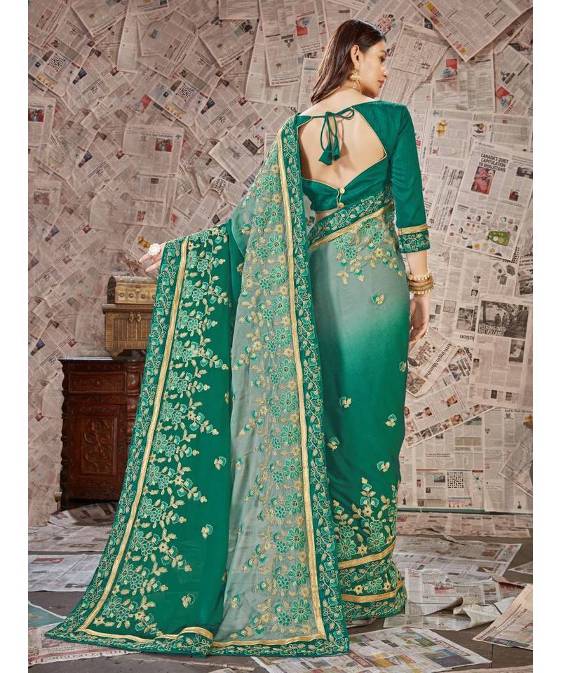 Green Embroidered Chiffon saree with blouse