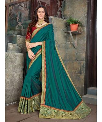 Green Embroidered Art Silk saree with blouse 1