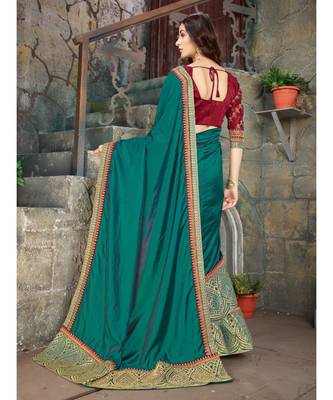 Green Embroidered Art Silk saree with blouse 3