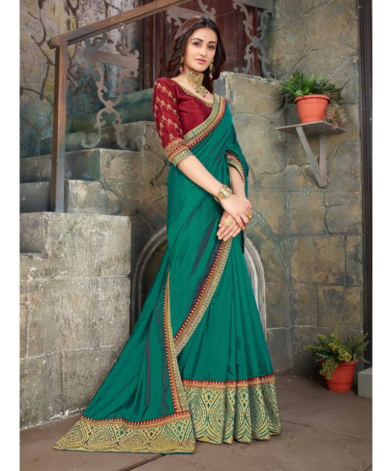 Green Embroidered Art Silk saree with blouse
