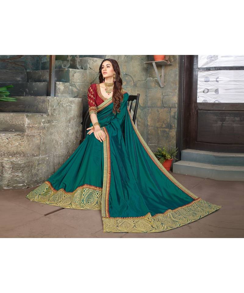 Green Embroidered Art Silk saree with blouse