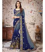 Blue Embroidered Chiffon saree with blouse