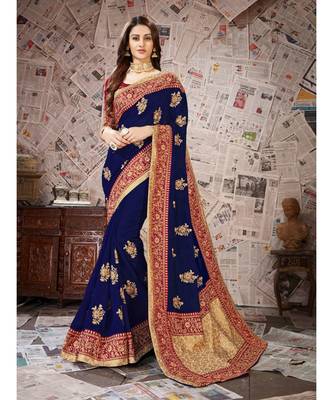 blue Embroidered Art Silk saree with blouse 1