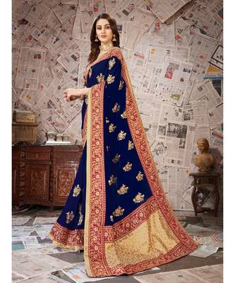 blue Embroidered Art Silk saree with blouse 2