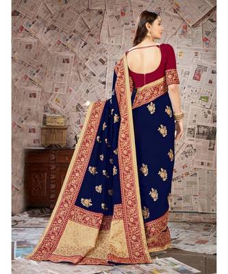 blue Embroidered Art Silk saree with blouse 3