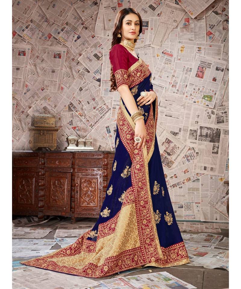 blue Embroidered Art Silk saree with blouse