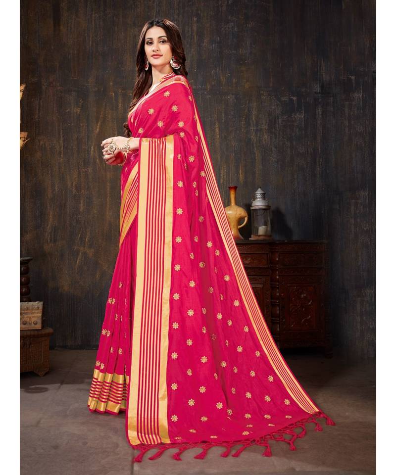 Pink Embroidered Art Silk saree with blouse