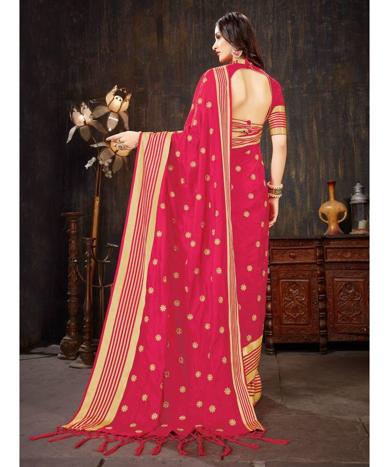 Pink Embroidered Art Silk saree with blouse