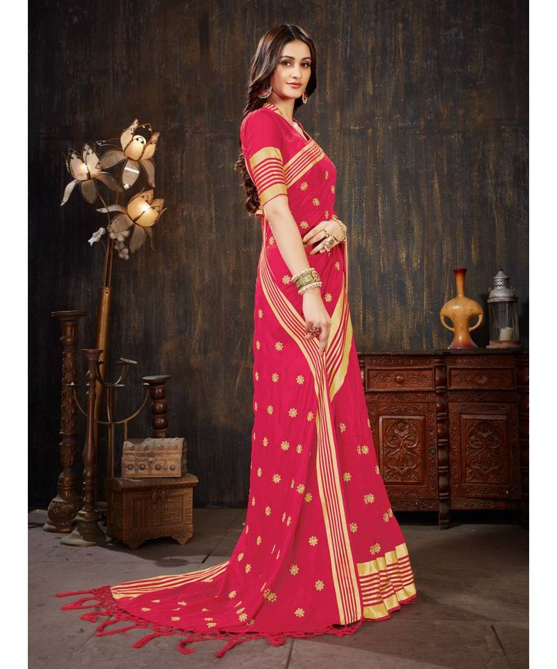 Pink Embroidered Art Silk saree with blouse