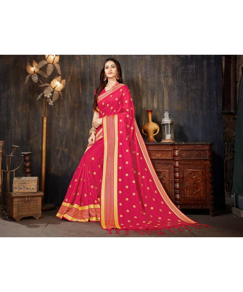 Pink Embroidered Art Silk saree with blouse