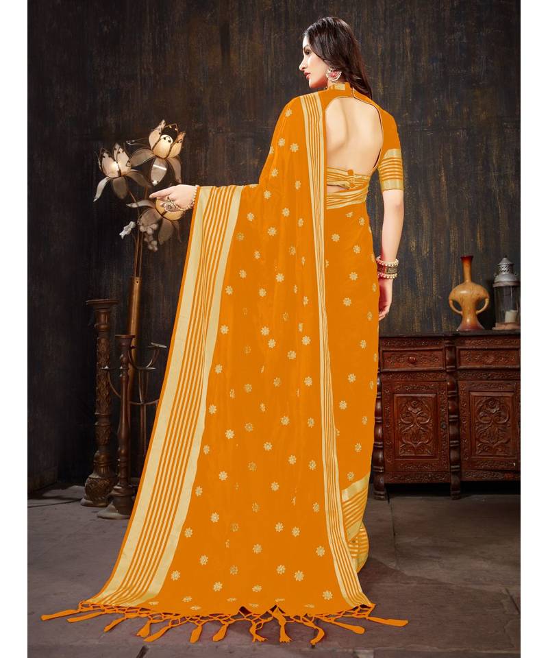 Mustard Embroidered Art Silk saree with blouse