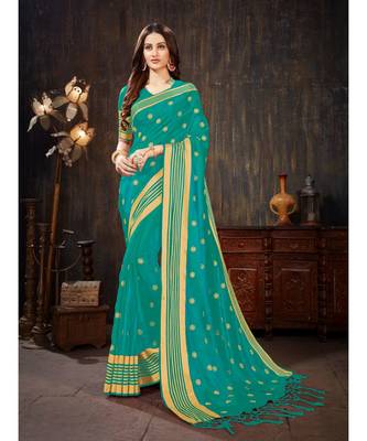 Turquoise Embroidered Art Silk saree with blouse 1