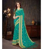 Turquoise Embroidered Art Silk saree with blouse