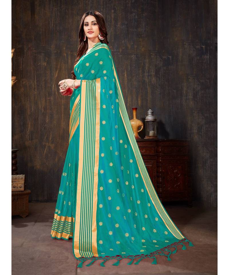 Turquoise Embroidered Art Silk saree with blouse