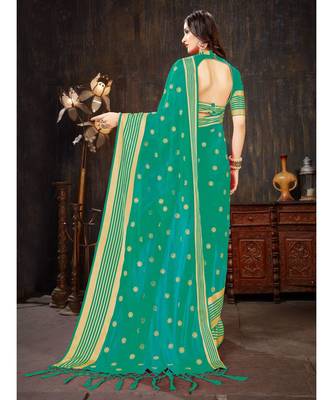 Turquoise Embroidered Art Silk saree with blouse 3