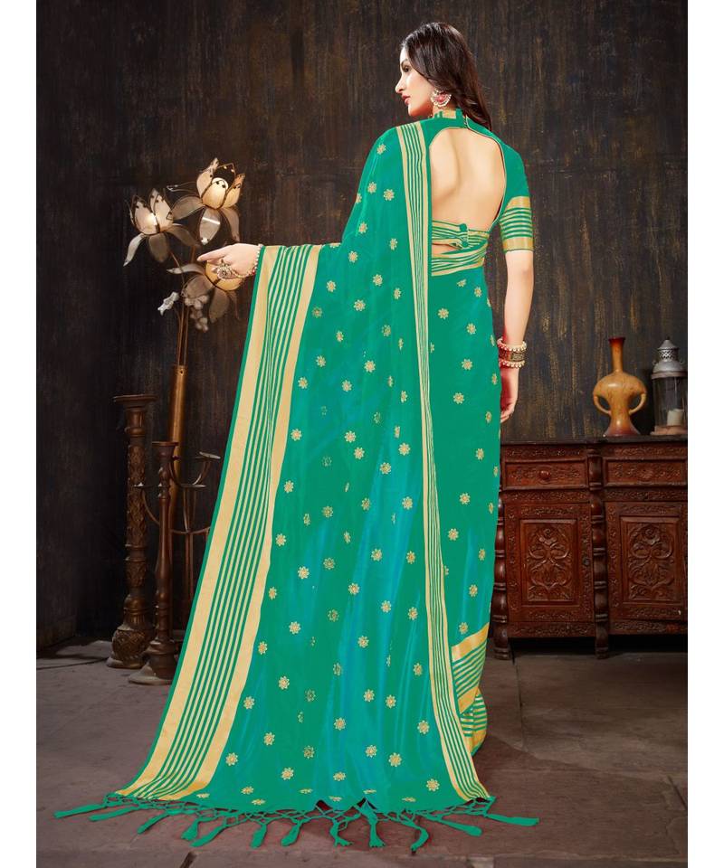 Turquoise Embroidered Art Silk saree with blouse