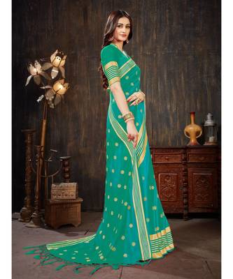 Turquoise Embroidered Art Silk saree with blouse 4