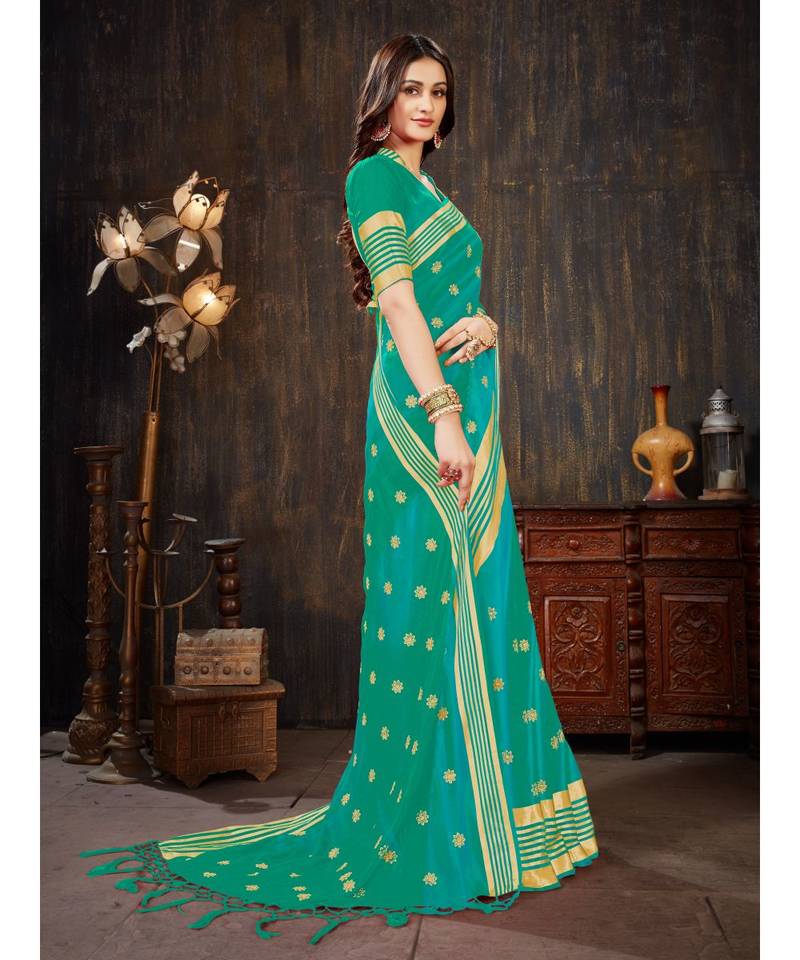 Turquoise Embroidered Art Silk saree with blouse