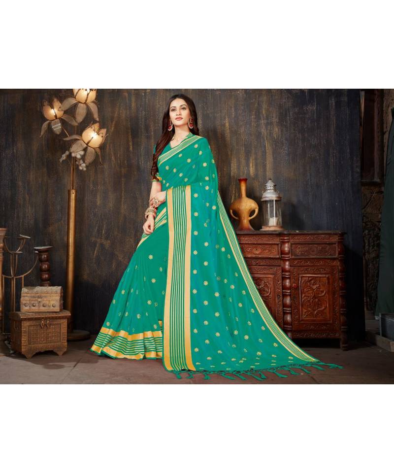 Turquoise Embroidered Art Silk saree with blouse
