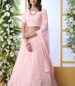 Baby-Pink Sequence Thread Embroidery Georgette Semi Stitched Lehenga