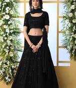 Black Sequence Thread Embroidery Georgette Semi Stitched Lehenga