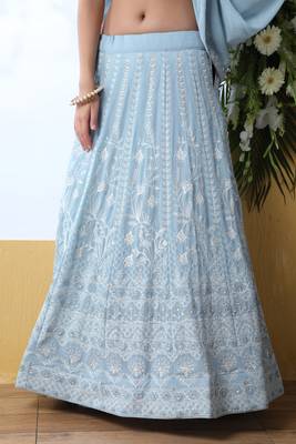 Sky-Blue Sequence Thread Embroidery Georgette Semi Stitched Lehenga 3