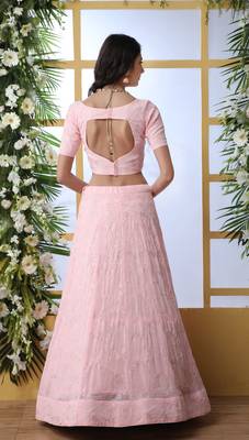 Baby-Pink Sequence Thread Embroidery Georgette Semi Stitched Lehenga 2