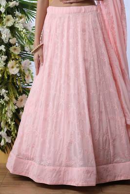 Baby-Pink Sequence Thread Embroidery Georgette Semi Stitched Lehenga 3