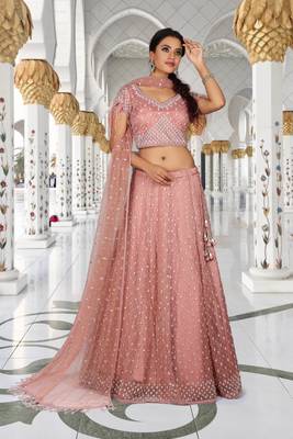 Peach Embroidered Organza Readymade Lehenga Cholis 4
