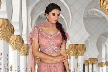 Peach Embroidered Organza Readymade Lehenga Cholis 5