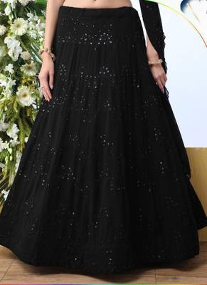 Black Plain Georgette Unstitched Lehenga 2