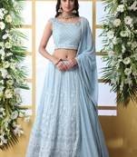 Blue Plain Georgette Unstitched Lehenga