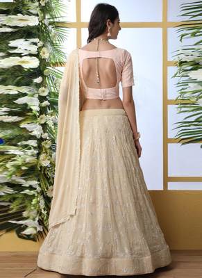 Beige Plain Georgette Unstitched Lehenga 2
