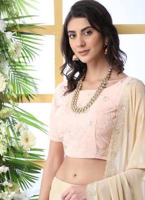 Beige Plain Georgette Unstitched Lehenga 3