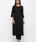 Women's Black Rayon Solid Straight Kurta Pant Set