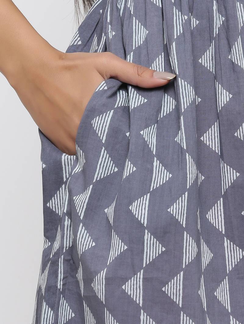 Women's Grey Pure Cotton Printed & Embroidered A-line Kurta Pant Set