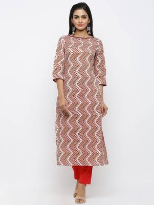 Women's White Cotton Printed & Embroidery Straight Kurta Pant Set 1