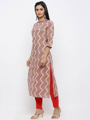 Women's White Cotton Printed & Embroidery Straight Kurta Pant Set 2