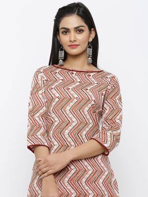 Women's White Cotton Printed & Embroidery Straight Kurta Pant Set 4