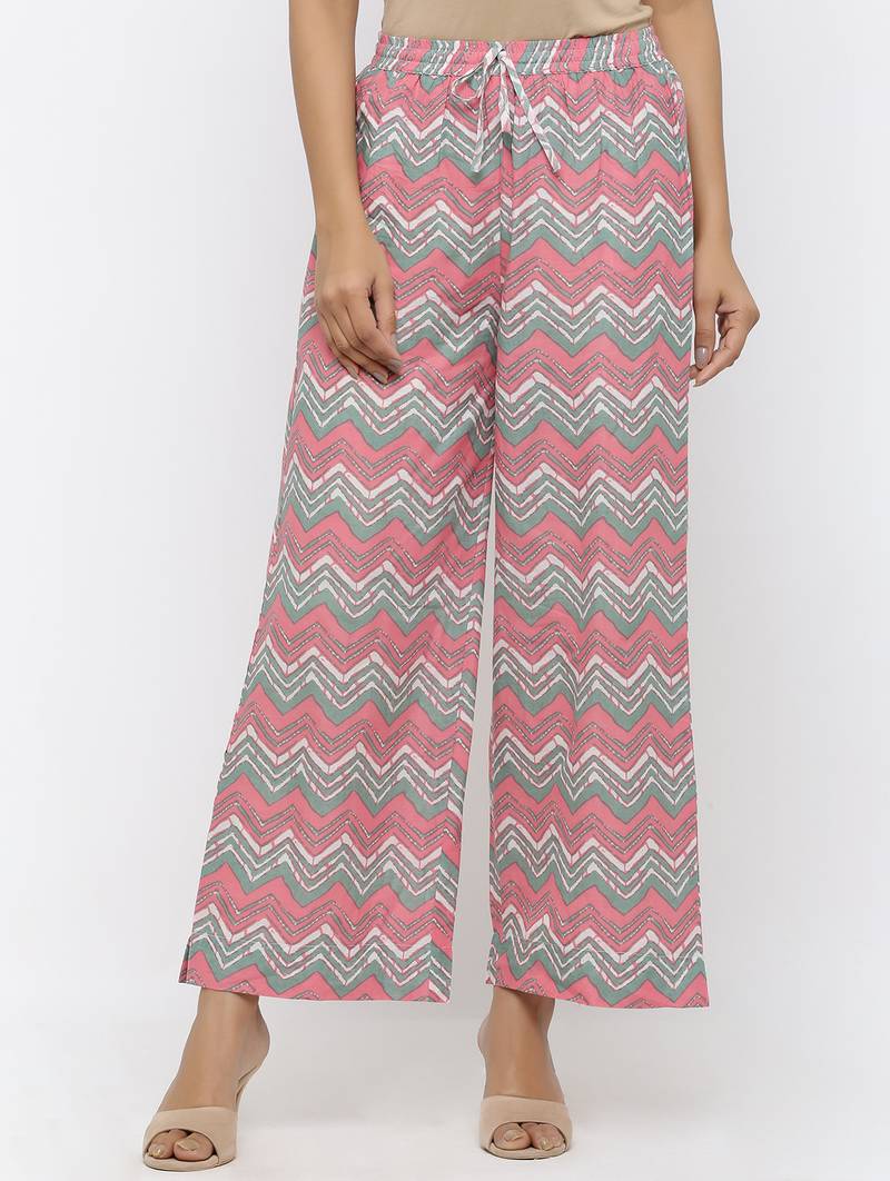 Women's Blue Cotton Printed Straight Kurta Palazzo Set