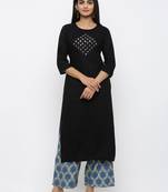 Women's Black Rayon Embroidery Straight Kurta Palazzo Set