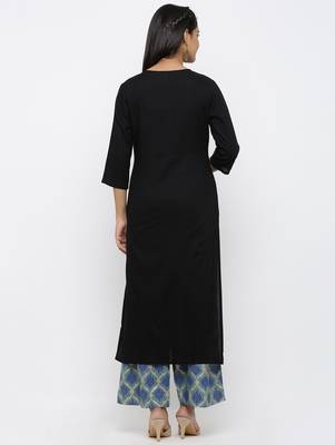 Women's Black Rayon Embroidery Straight Kurta Palazzo Set 5