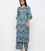 Women's Blue Rayon Printed Straight Kurta Palazzo Set