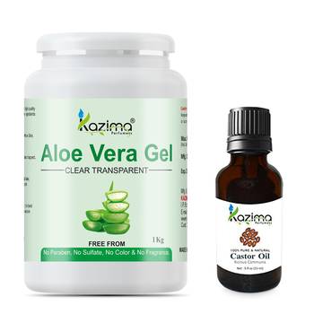 Kazima Aloe vera Gel Raw (1KG) and Castor Oil (15ml) Ideal for Hair Growth, Skin Treatment, Face 1