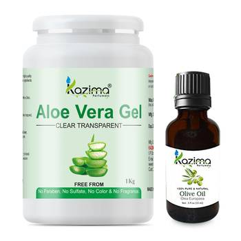 Kazima Aloe Vera Gel Raw (1KG) and Olive oil (15ml) - Ideal for Skin Treatment 1